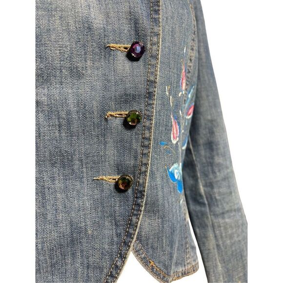 Rare Made in Italy Denim Jacket with Art Painted Floral Design Embellished Size - Picture 4 of 7